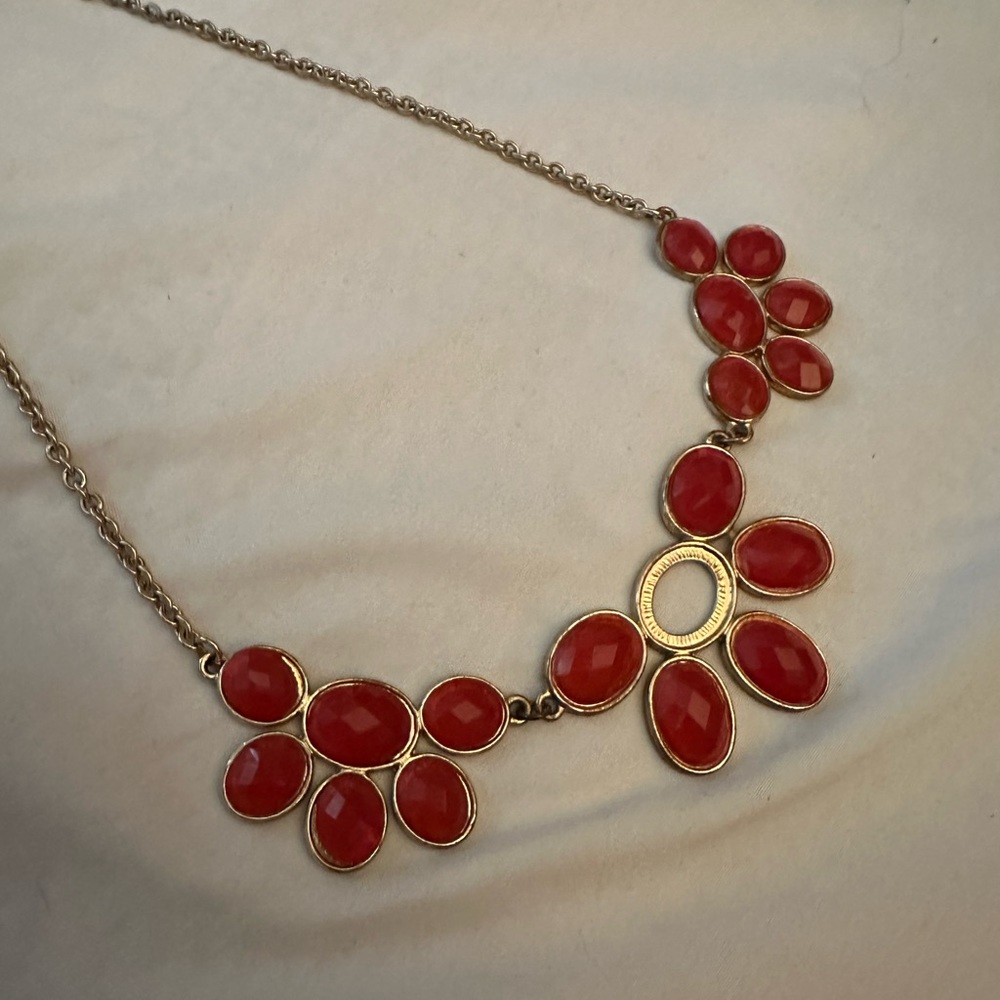 Red and Gold Flower Stone Statement Necklace